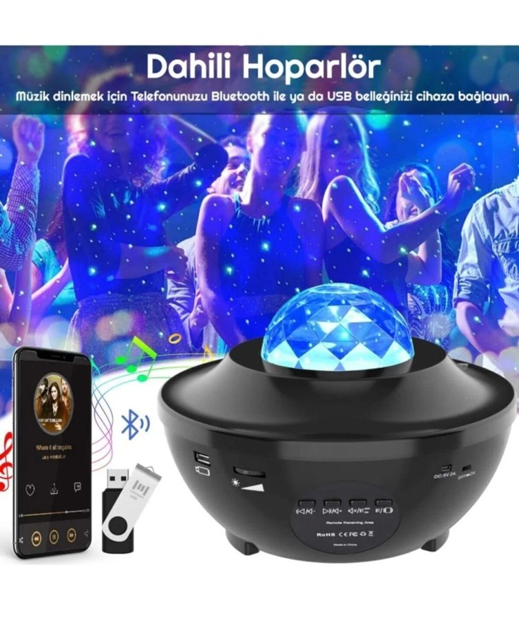 Led Yıldız Bluetooth Hoparlör Usb Projektör - Görsel 5