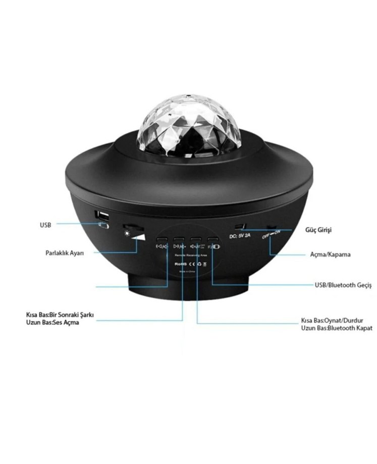 Led Yıldız Bluetooth Hoparlör Usb Projektör - Görsel 2