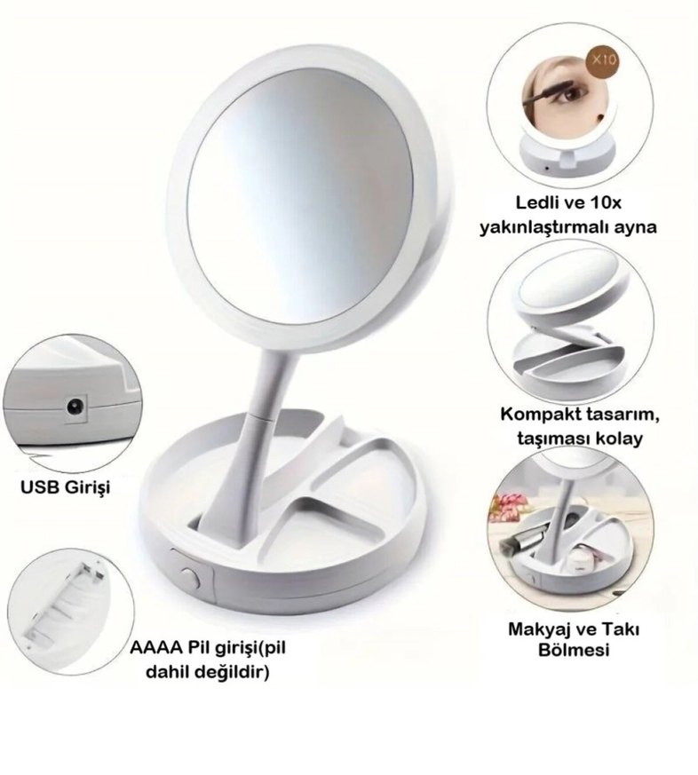 LED Işıklı Makyaj Aynası Beyaz - Görsel 3