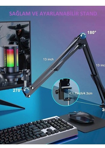 Professional Stand Youtuber Tiktok Yayıncı Usb Rgb Mikrofon Seti - Görsel 2