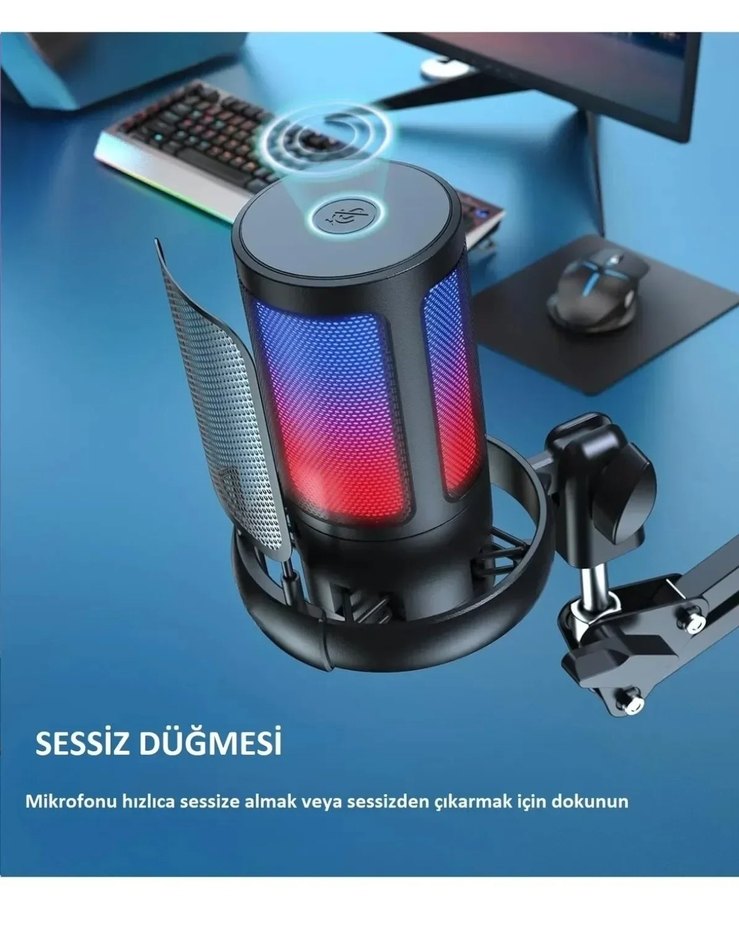 Professional Stand Youtuber Tiktok Yayıncı Usb Rgb Mikrofon Seti - Görsel 3
