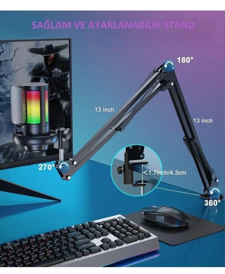 Professional Stand Youtuber Tiktok Yayıncı Usb Rgb Mikrofon Seti - Görsel 2