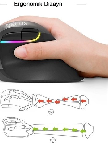 Siyah Dikey Kablosuz Mouse RGB Işıklı - Görsel 3