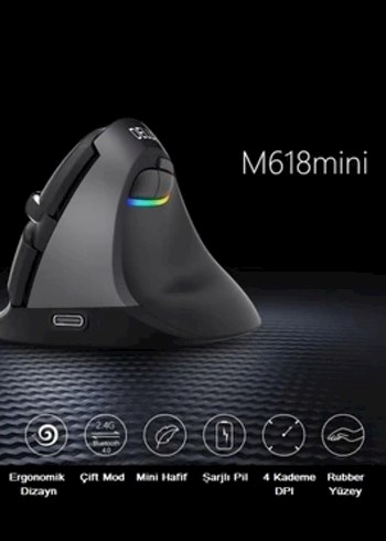 Siyah Dikey Kablosuz Mouse RGB Işıklı - Görsel 2
