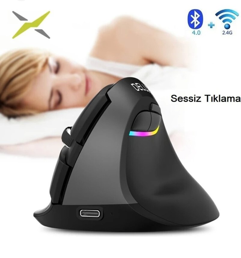 Siyah Dikey Kablosuz Mouse RGB Işıklı - Görsel 5