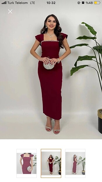 Zara Yaka taş detaylı bordo elbise