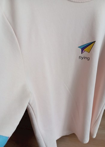 Pamuklu, Baskılı, Uzun Kollu Beyaz Sweatshirt - Görsel 5