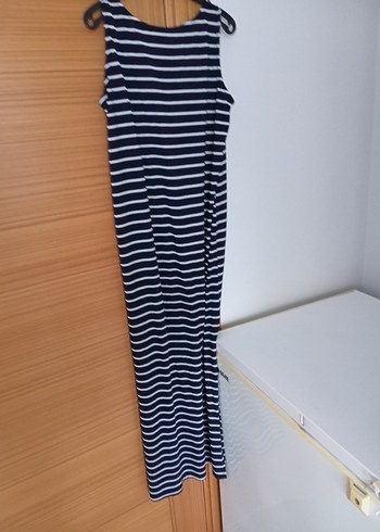 Çizgili Mavi Uzun Askılı Elbise - Görsel 2