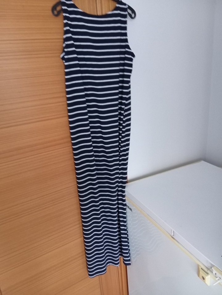 Çizgili Mavi Uzun Askılı Elbise - Görsel 2