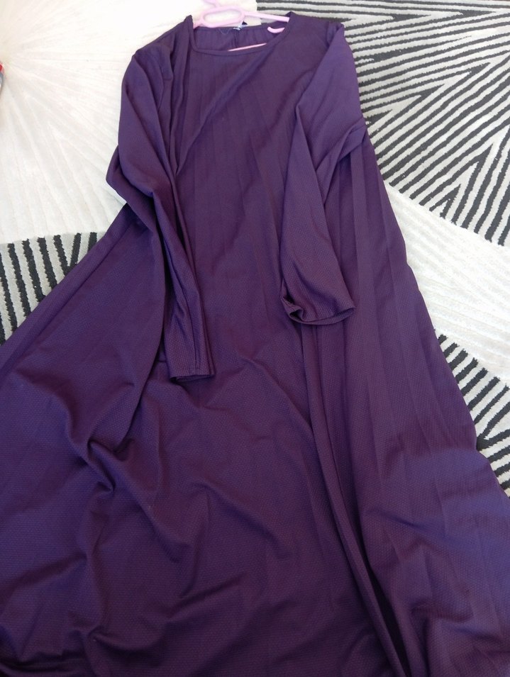 Uzun Mor Saten Salaş Elbise - Görsel 2