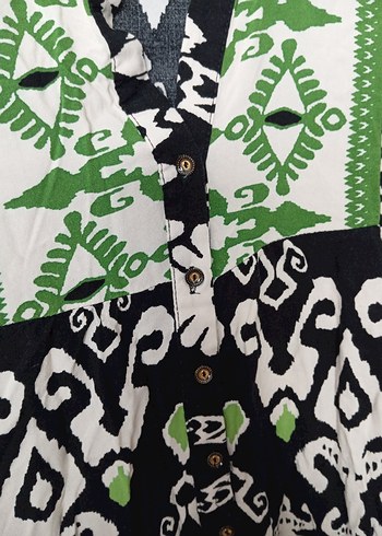 Püsküllü V Yaka Bohem Uzun Elbise - Görsel 6