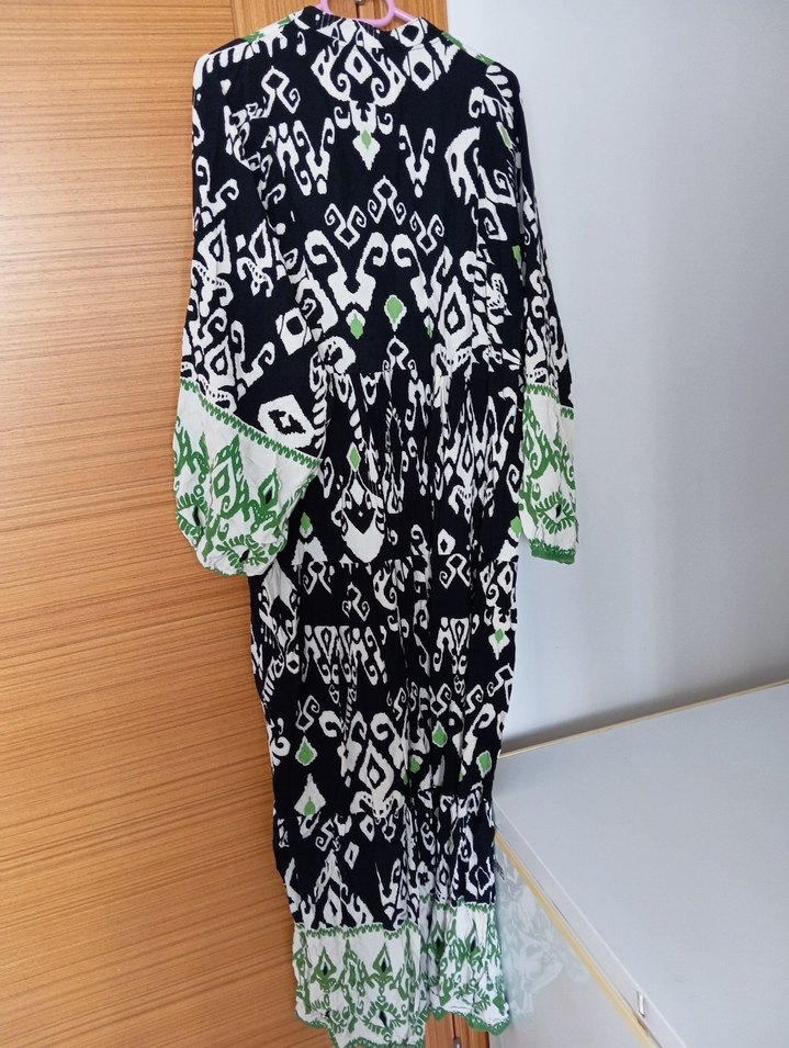 Püsküllü V Yaka Bohem Uzun Elbise - Görsel 2