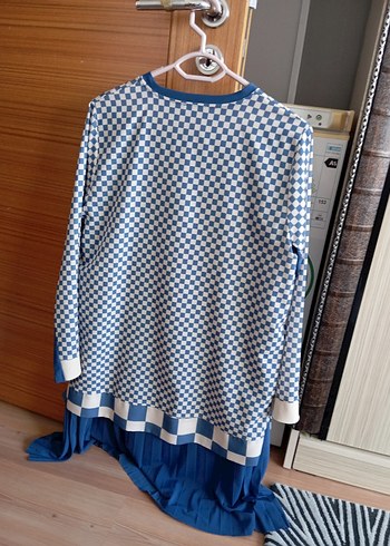 Mavi Kareli Uzun Kollu Salaş Tunik - Görsel 2