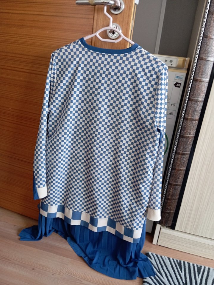 Mavi Kareli Uzun Kollu Salaş Tunik - Görsel 2