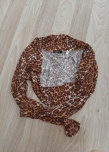 Diğer Kahverengi Yılan Desenli Uzun Kollu Mini Bluz