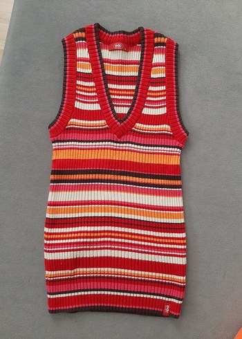 Renkli ve Turuncu V Yaka Kadın Süveter - Görsel 2