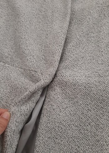 Gri Düğmeli Kadın Kaban - Görsel 6