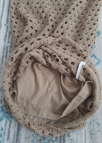 s Beden camel Renk Bej Örgü Bohem Midi Elbise