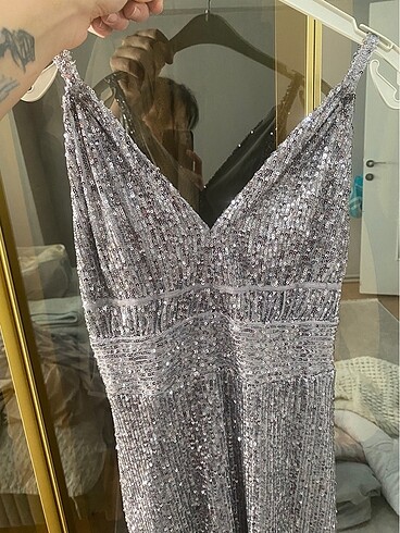 Payetli gri abiye - Görsel 5