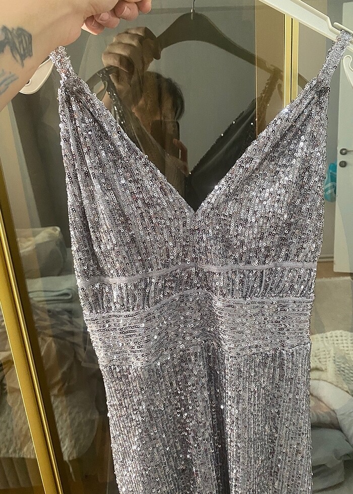 Payetli gri abiye - Görsel 5