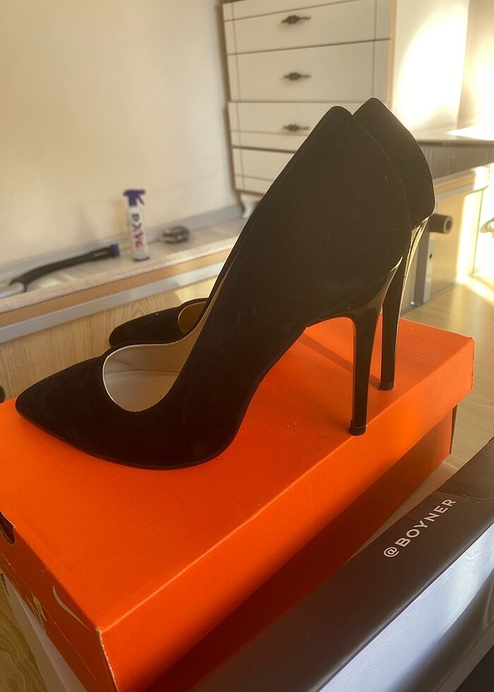 Siyah süet stiletto - Görsel 4