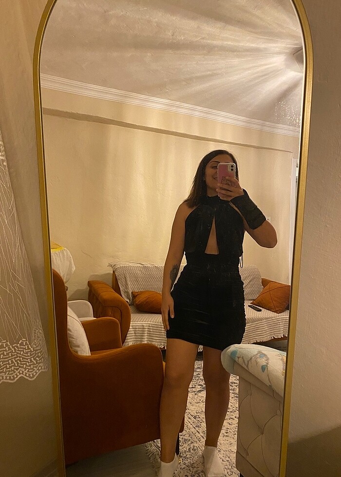 Kadife Dekolteli siyah abiye - Görsel 2