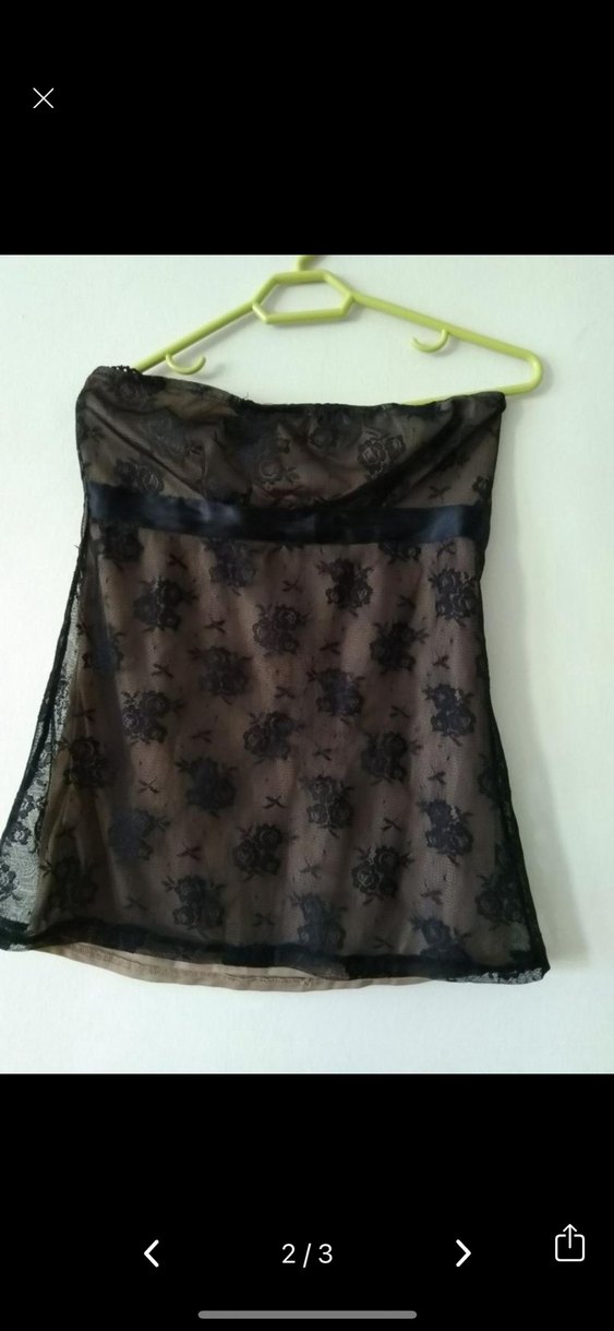 Siyah Straplez Dantelli Mini bluz büstiyer - Görsel 2