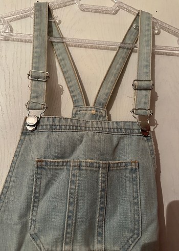 Gri Kadın Kot Şort Tulum - Görsel 2