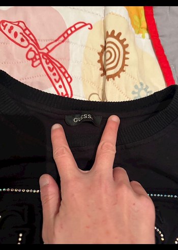 Siyah Guess Baskılı Uzun Kollu Sweatshirt - Görsel 3