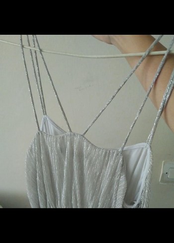 Gri Midi Drapeli Kadın Abiye Elbise - Görsel 4