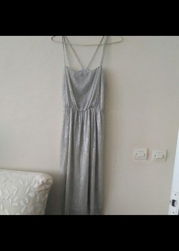 Gri Midi Drapeli Kadın Abiye Elbise - Görsel 3