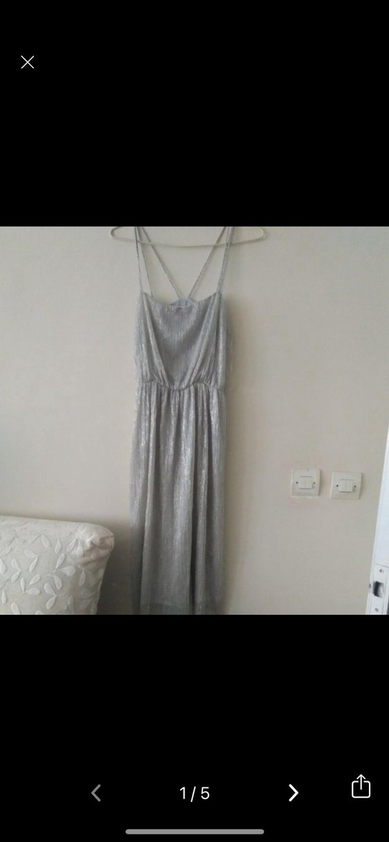 Gri Midi Drapeli Kadın Abiye Elbise - Görsel 3