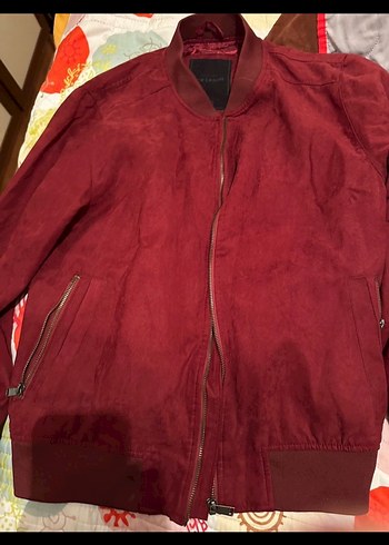 Bordo Süet Fermuarlı Kadın Ceket - Görsel 2