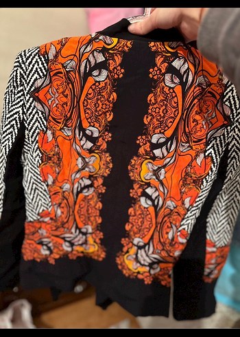 Çok Renkli Bohem Desenli Uzun Kadın Blazer - Görsel 4