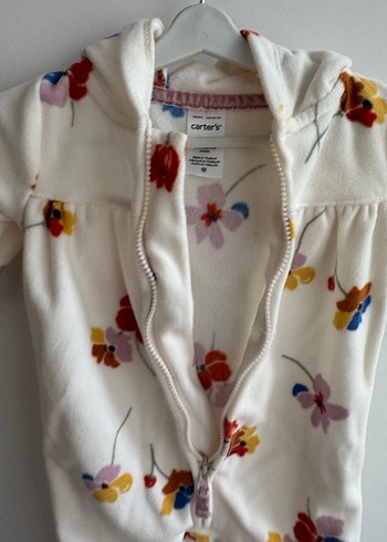 Carters Çiçek Desenli Beyaz Fermuarlı Kız Bebek Tulumu - Görsel 2