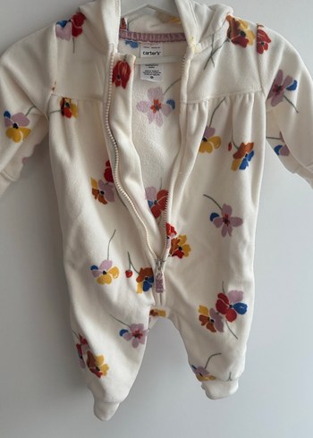 Carters Çiçek Desenli Beyaz Fermuarlı Kız Bebek Tulumu - Görsel 5