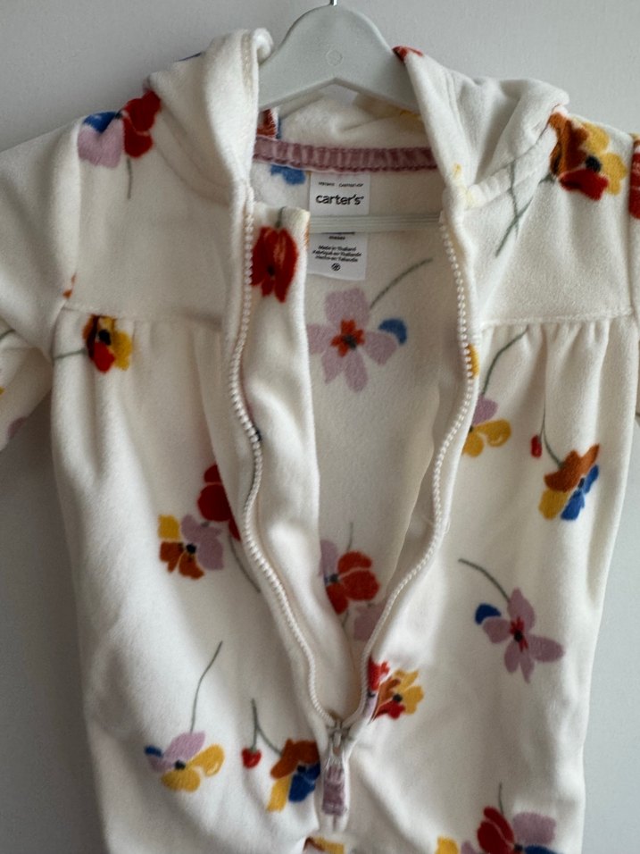 Carters Çiçek Desenli Beyaz Fermuarlı Kız Bebek Tulumu - Görsel 2
