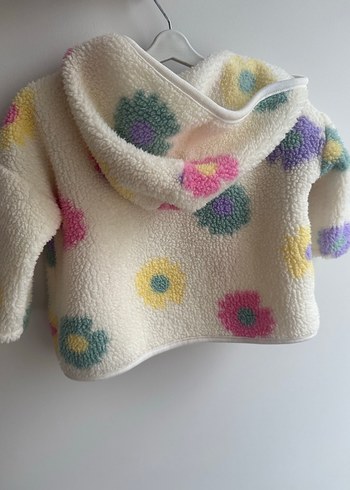 Hellobaby Çiçek Desenli Beyaz Peluş Kapüşonlu Mont - Görsel 3