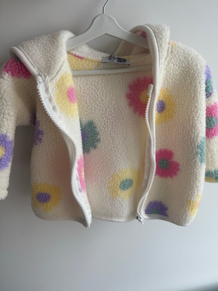 Hellobaby Çiçek Desenli Beyaz Peluş Kapüşonlu Mont - Görsel 2