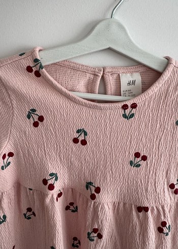 H&M Uzun Kollu Kiraz Desenli Kız Çocuk Elbise - Görsel 2