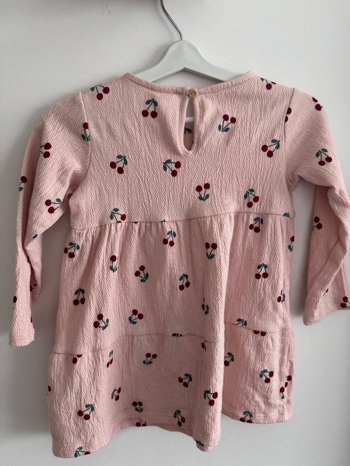 H&M Uzun Kollu Kiraz Desenli Kız Çocuk Elbise - Görsel 3