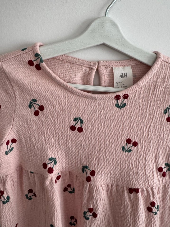 H&M Uzun Kollu Kiraz Desenli Kız Çocuk Elbise - Görsel 2