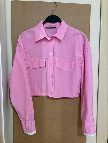 Pembe Crop Gömlek