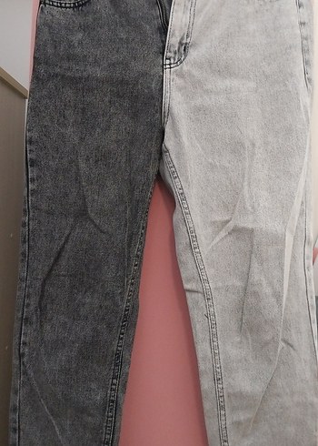 Kadın Gri Çift Tonlu Bol Kesim Jean - Görsel 2
