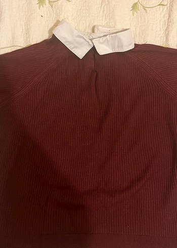 Bordo Polo Yaka Triko Kadın Kazak - Görsel 3