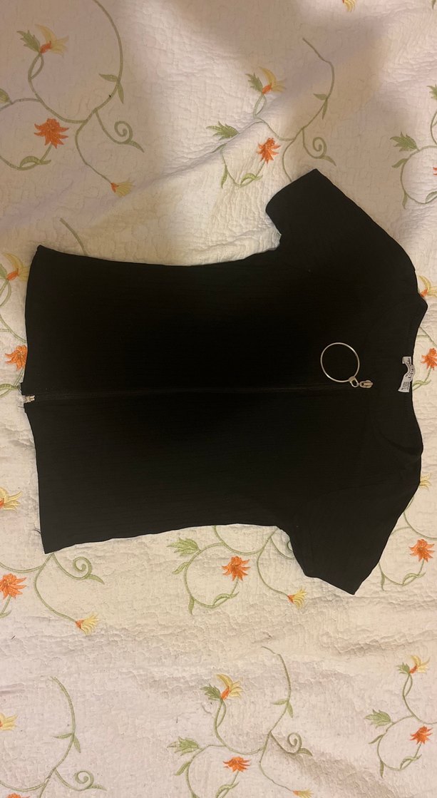 Fermuarlı Siyah Kısa Kollu Kadın bluz - Görsel 3