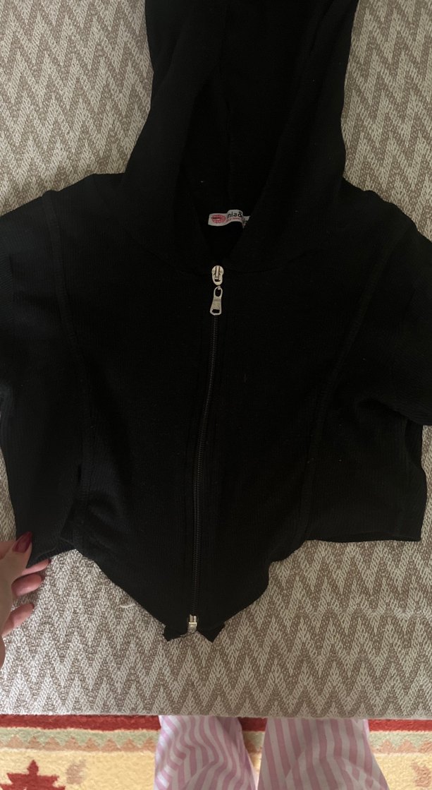 Fermuarlı Siyah Mini hırka - Görsel 2