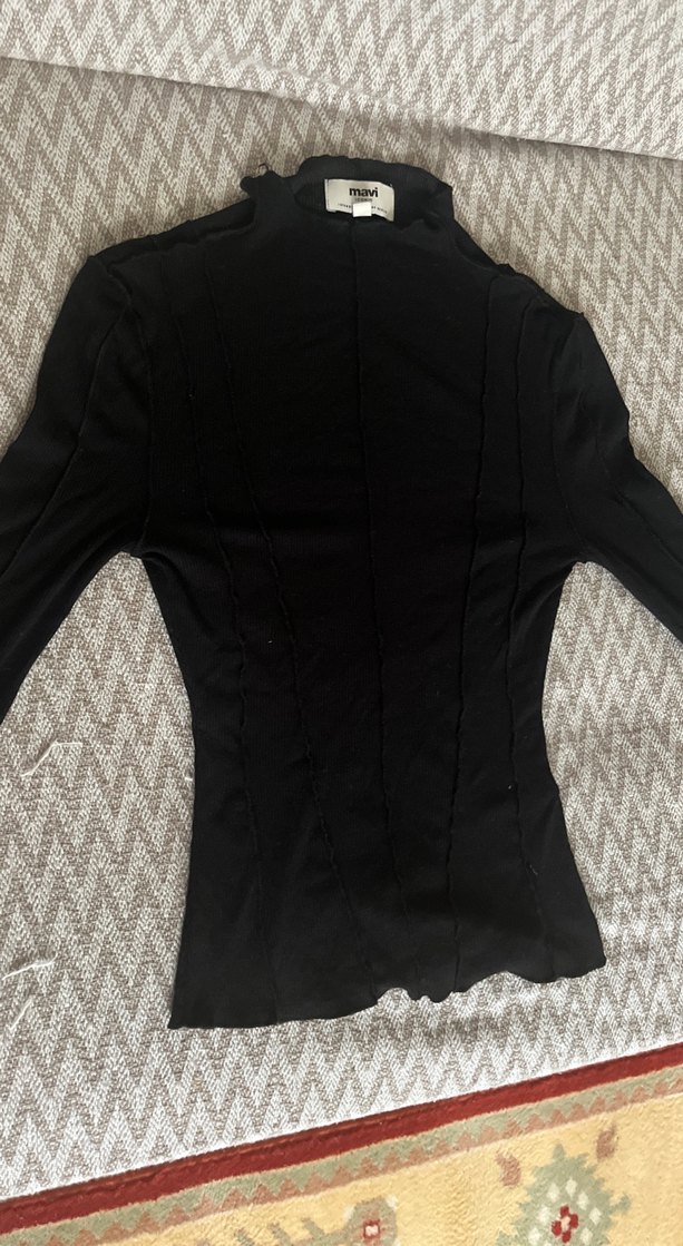 Siyah, Balıkçı Yaka, esnek siyah bluz - Görsel 2