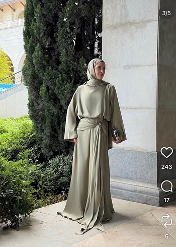 Abiye Siklik Ve Rahatlik Adacayi Yesili Saten Tesettur Elbise