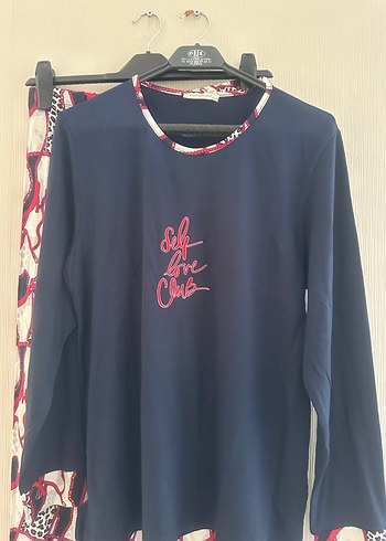 Kadın Lacivert Uzun Kollu Salaş Pijama Takımı - Görsel 2